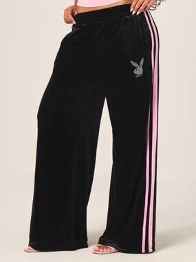Missguided x Playboy Oversized Branded Black Wide Leg Velour Joggers